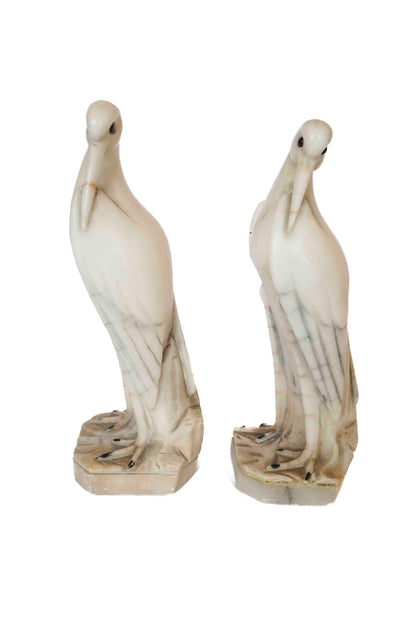 Carved Marble Cranes Pair