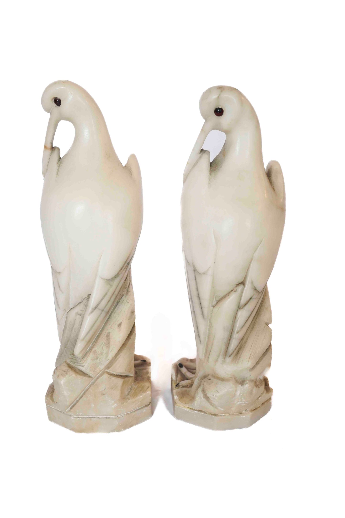 Carved Marble Cranes Pair