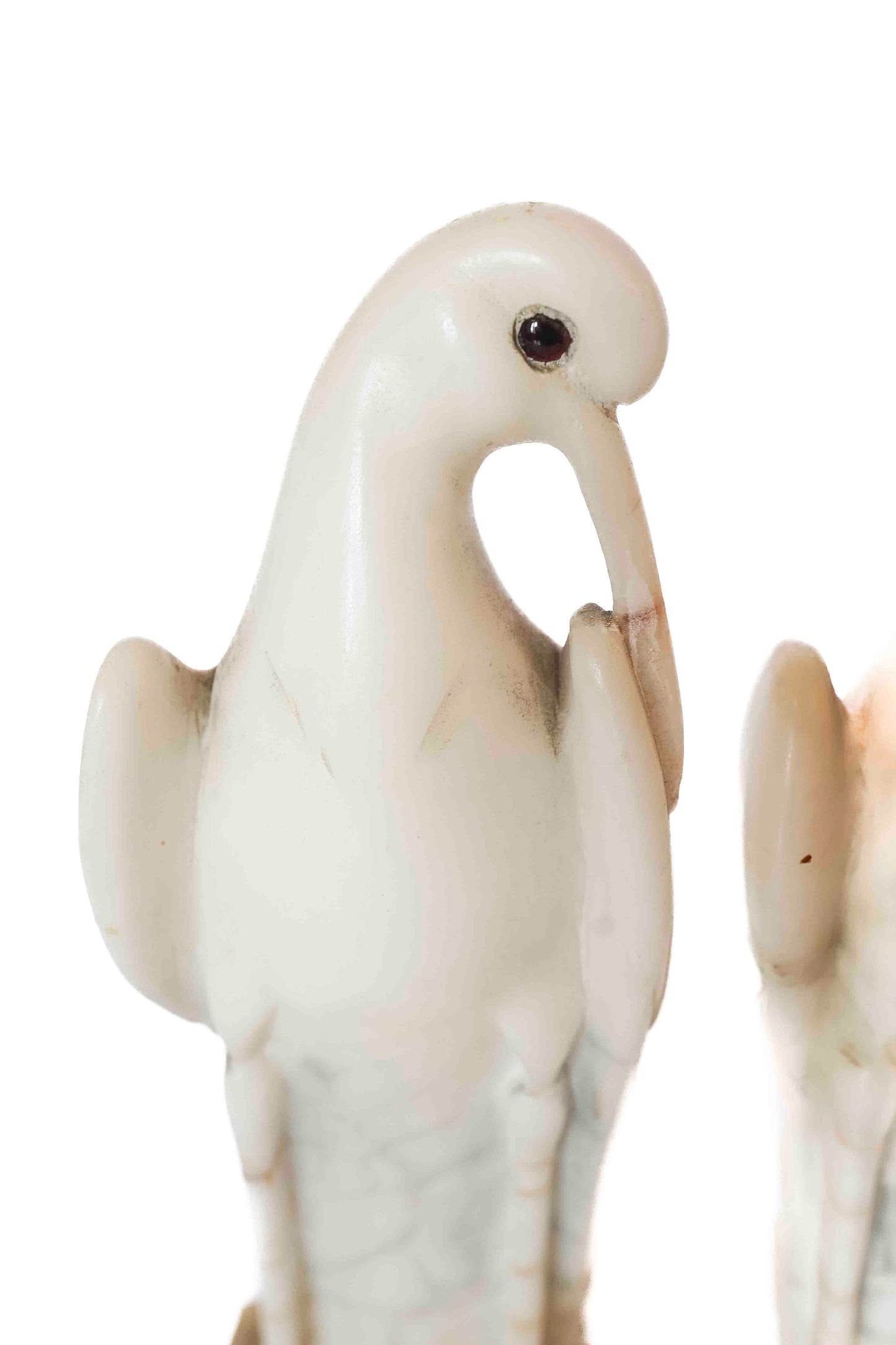 Carved Marble Cranes Pair