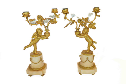 Bronze Dore Cherub Candleholders Pair