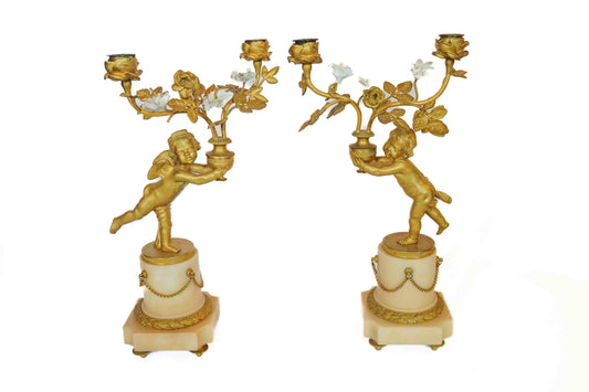 Bronze Dore Cherub Candleholders Pair