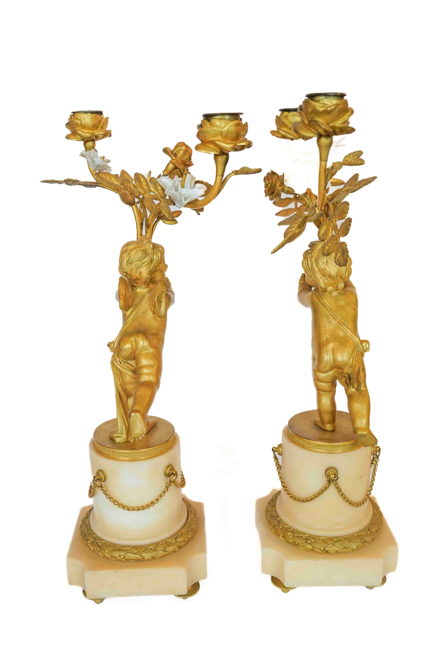 Bronze Dore Cherub Candleholders Pair