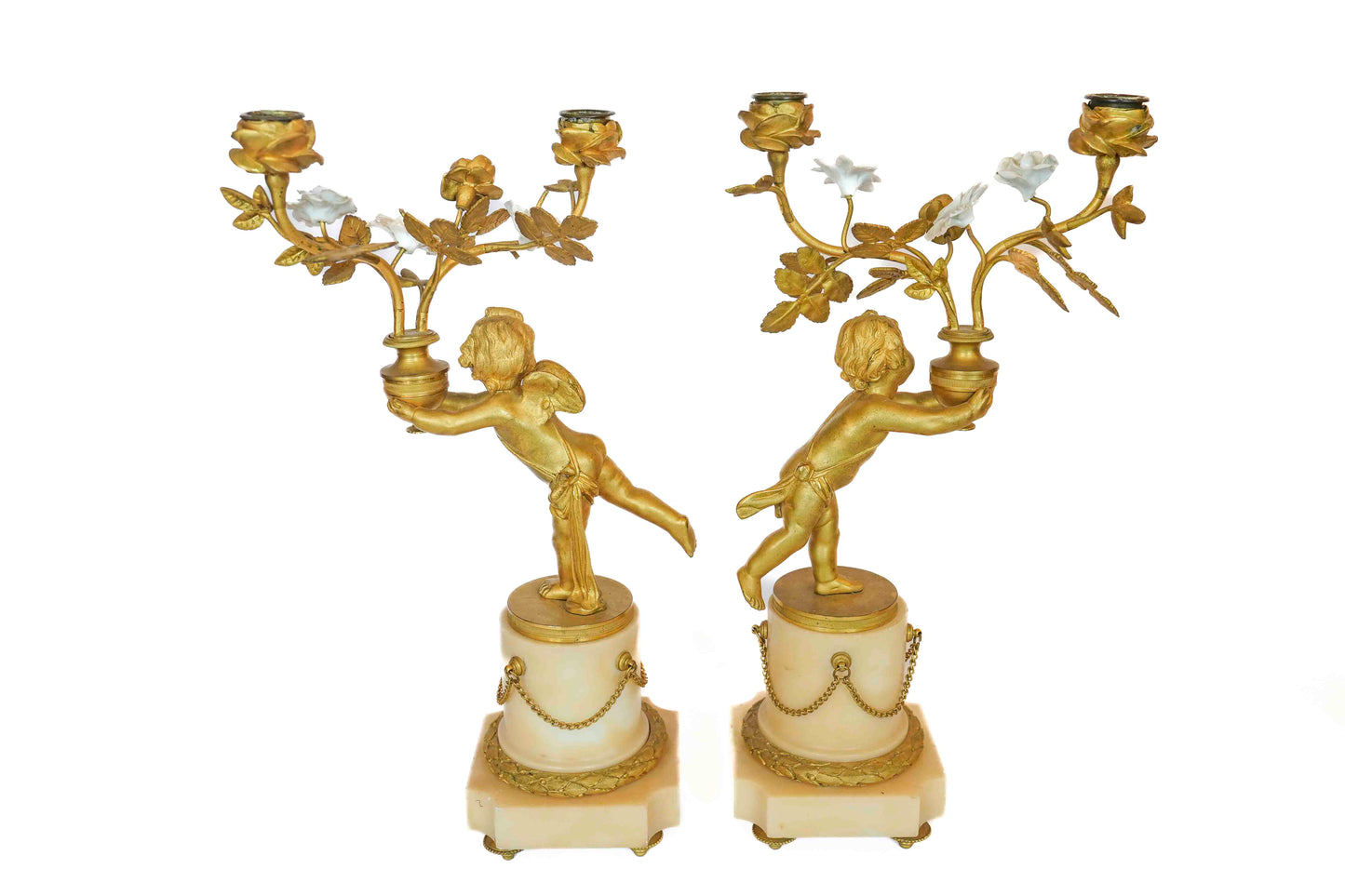 Bronze Dore Cherub Candleholders Pair