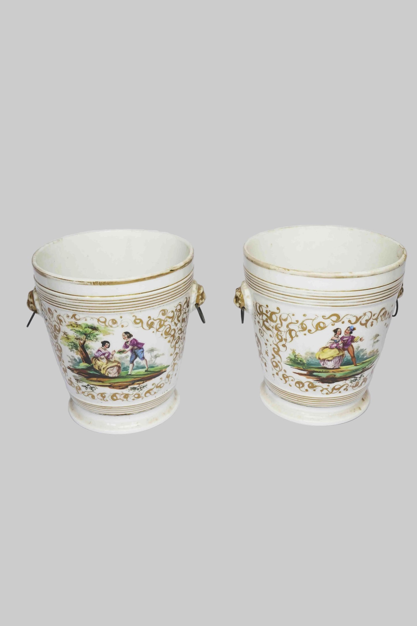 French Porcelain Cache Pots Pair