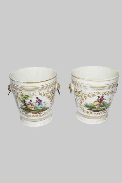 French Porcelain Cache Pots Pair