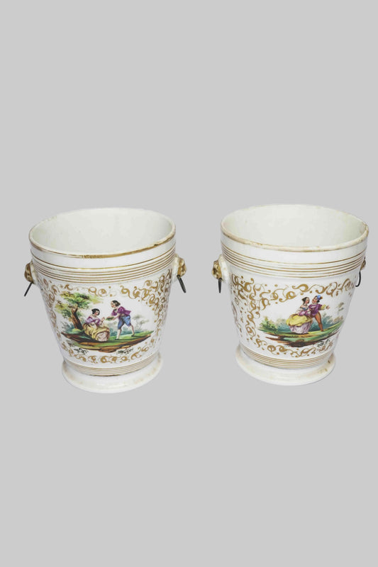 French Porcelain Cache Pots Pair