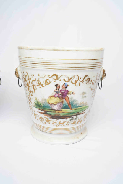 French Porcelain Cache Pots Pair