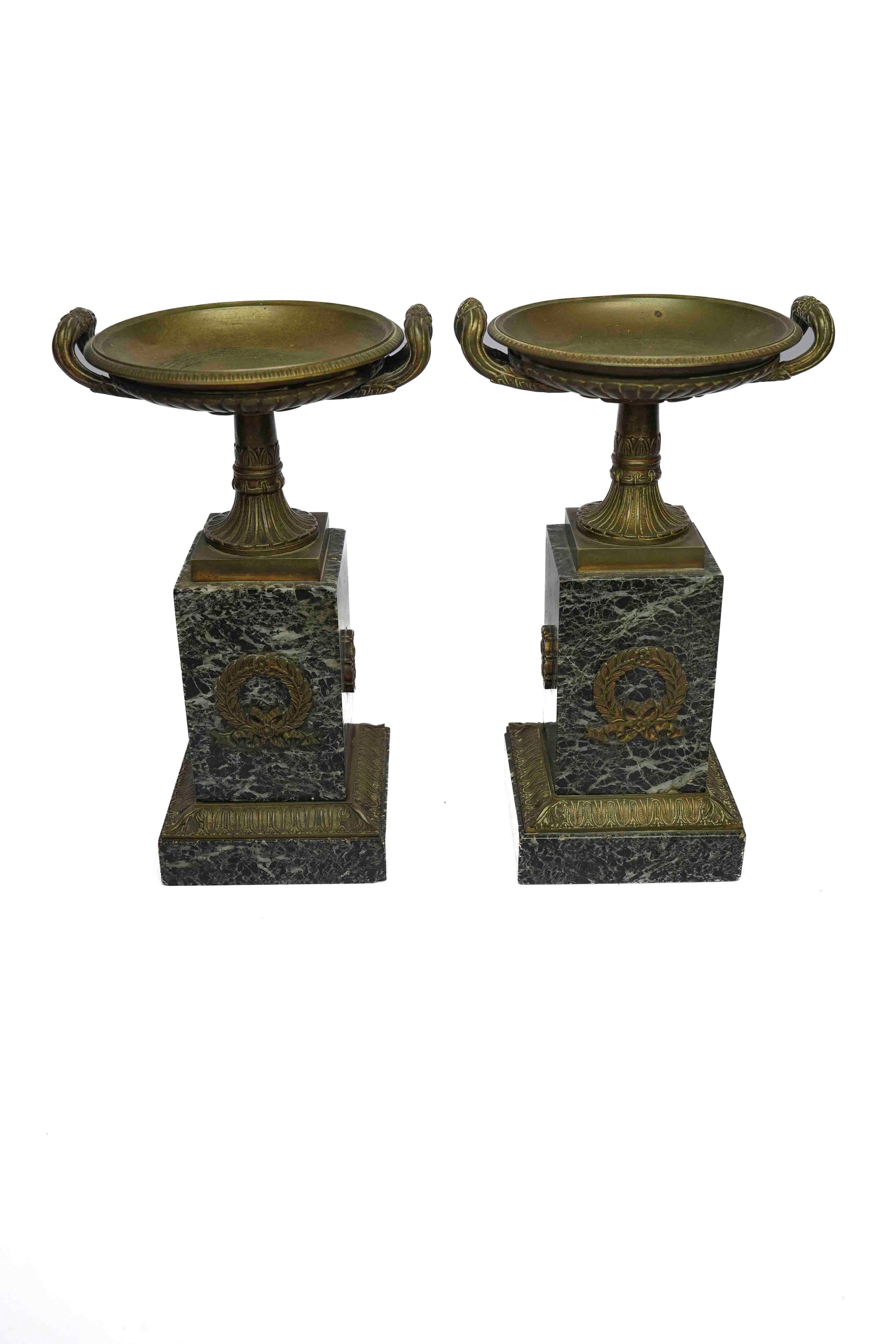 Pair of decorative bronze and  green marble tazzas .
