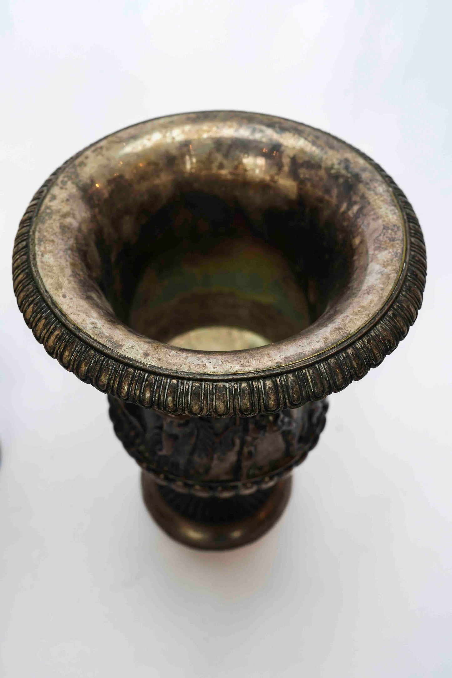 Neoclassic Bronze and Silver Plate Urns Pair