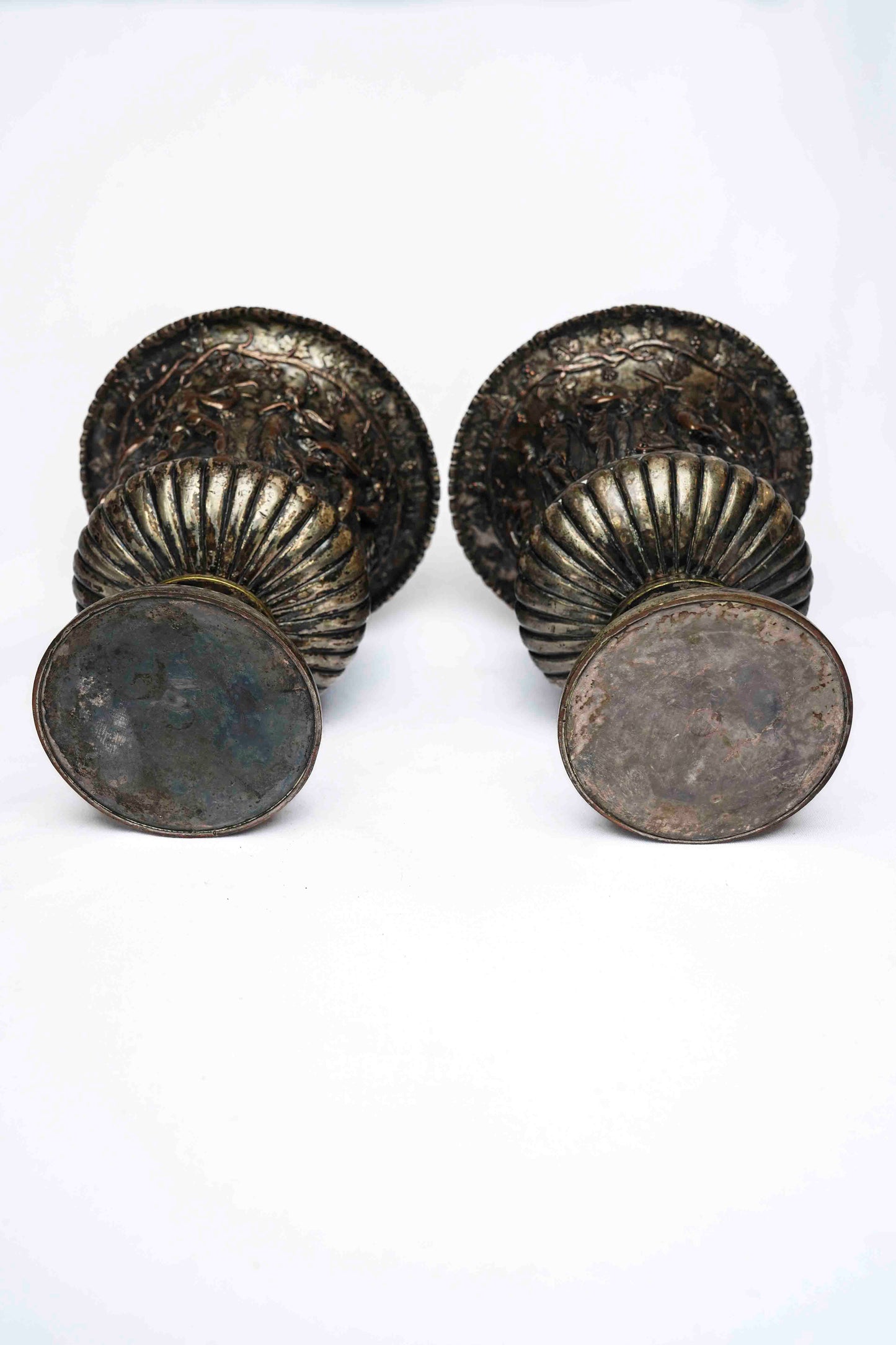 Neoclassic Bronze and Silver Plate Urns Pair