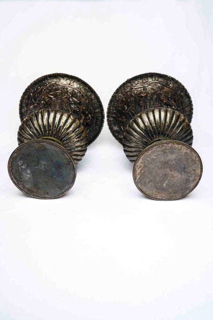 Neoclassic Bronze and Silver Plate Urns Pair