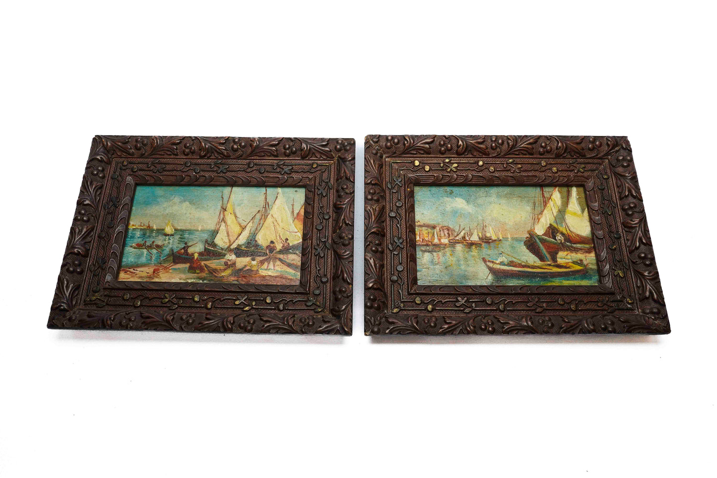 Petite Italian Boat Paintings Pair