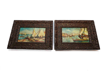 Petite Italian Boat Paintings Pair