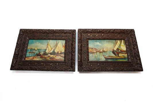 Petite Italian Boat Paintings Pair