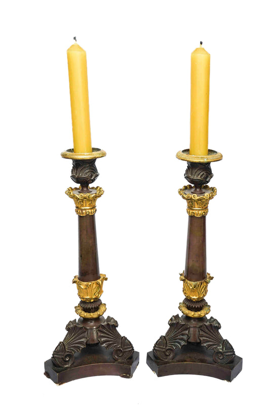 Bronze Empire Candlesticks Pair