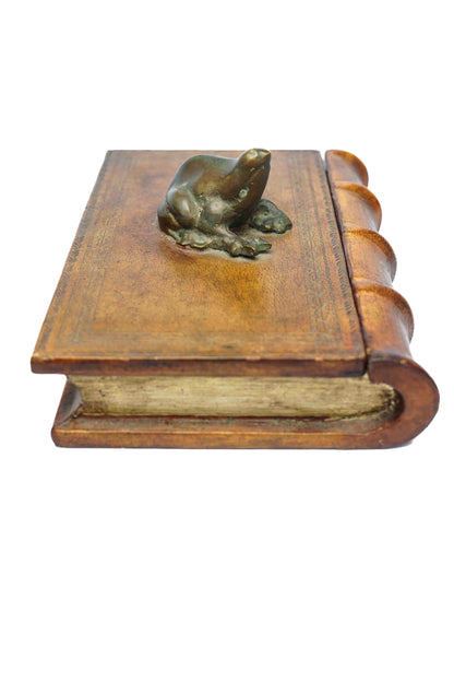 Leather Book Box with Bronze Frog