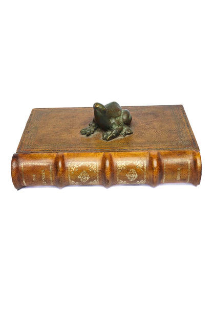 Leather Book Box with Bronze Frog
