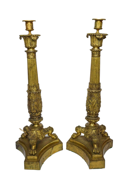 French Empire Style Gilt Candlesticks Pair