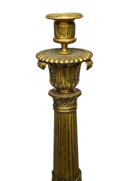 French Empire Style Gilt Candlesticks Pair