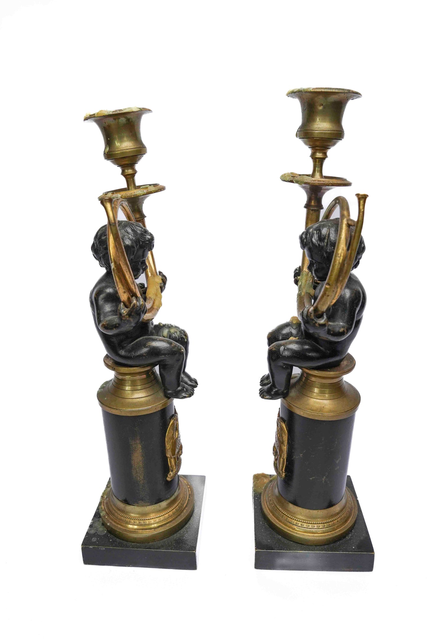 French Cherub Figural Candlesticks Pair