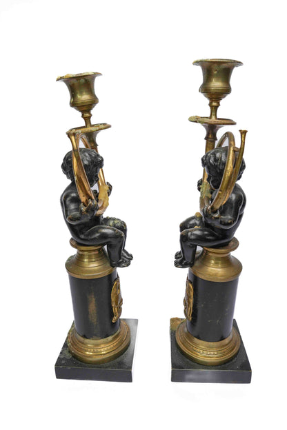 French Cherub Figural Candlesticks Pair