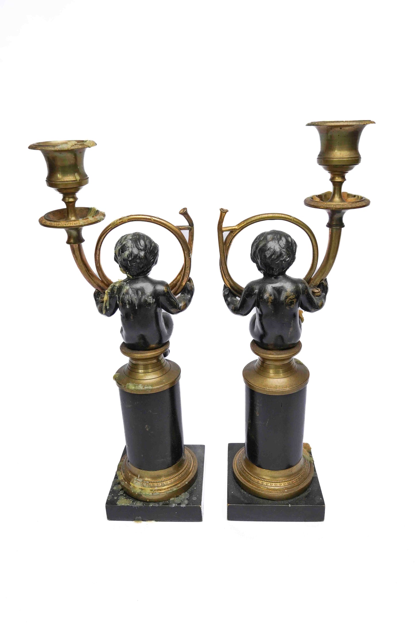 French Cherub Figural Candlesticks Pair
