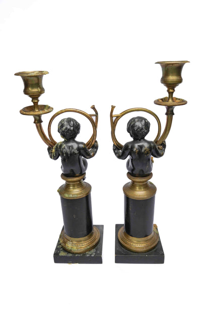 French Cherub Figural Candlesticks Pair