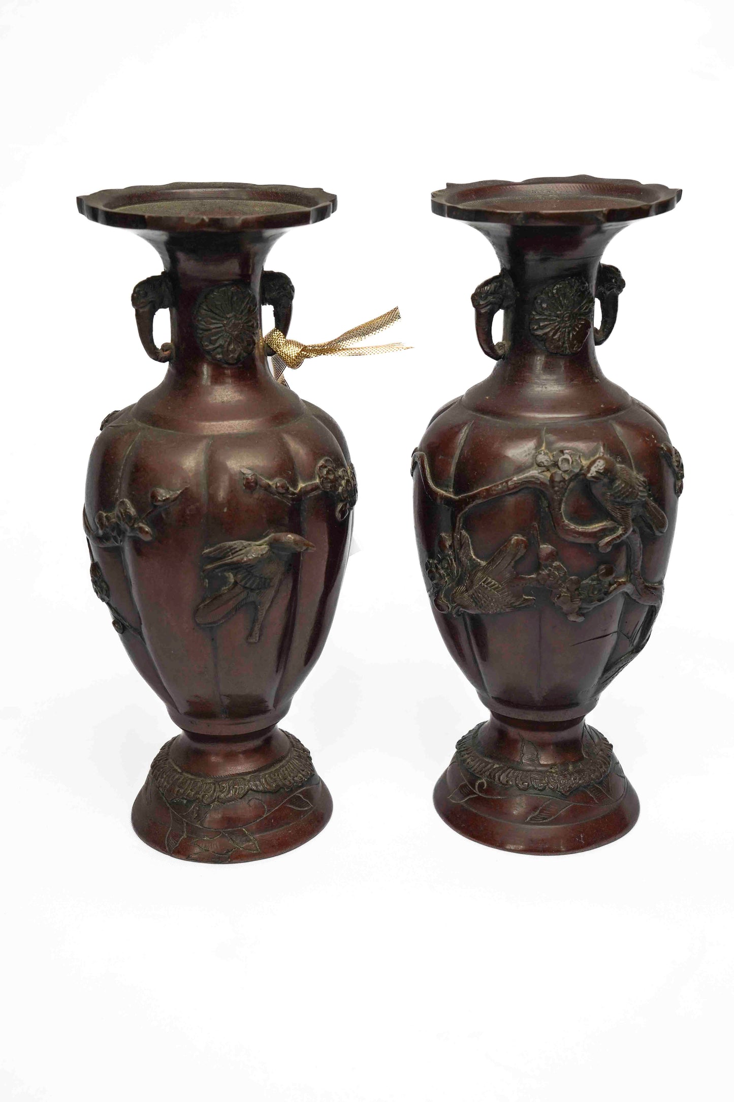 Japanese Bronze Vases Pair