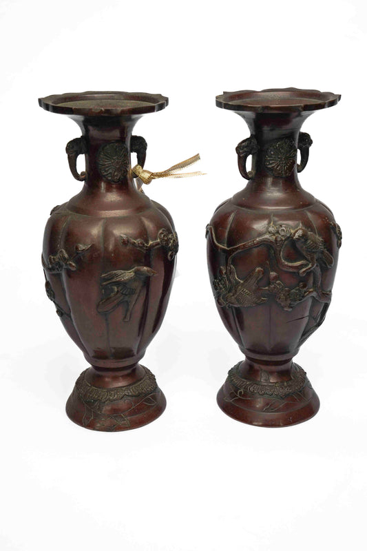 Japanese Bronze Vases Pair