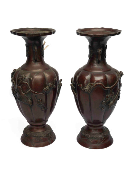 Japanese Bronze Vases Pair