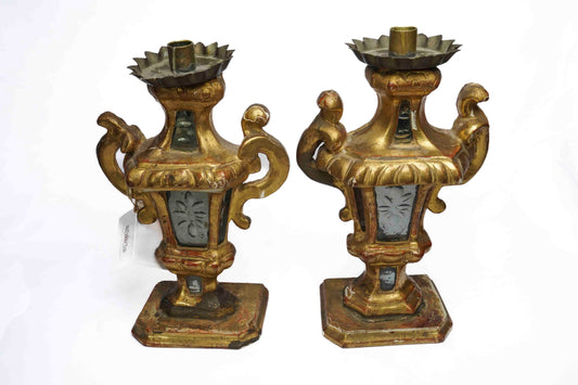 Italian 18th Century Altar Sticks w/ Mirror Pair
