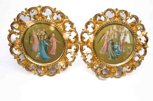 Italian Painted Panels/ Angels Chorus Pair