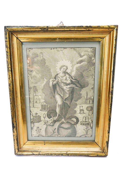 Madonna Etching with Gilt Frame