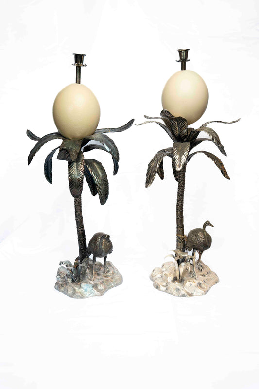 Palm and Ostrich Egg Candelabra Pair