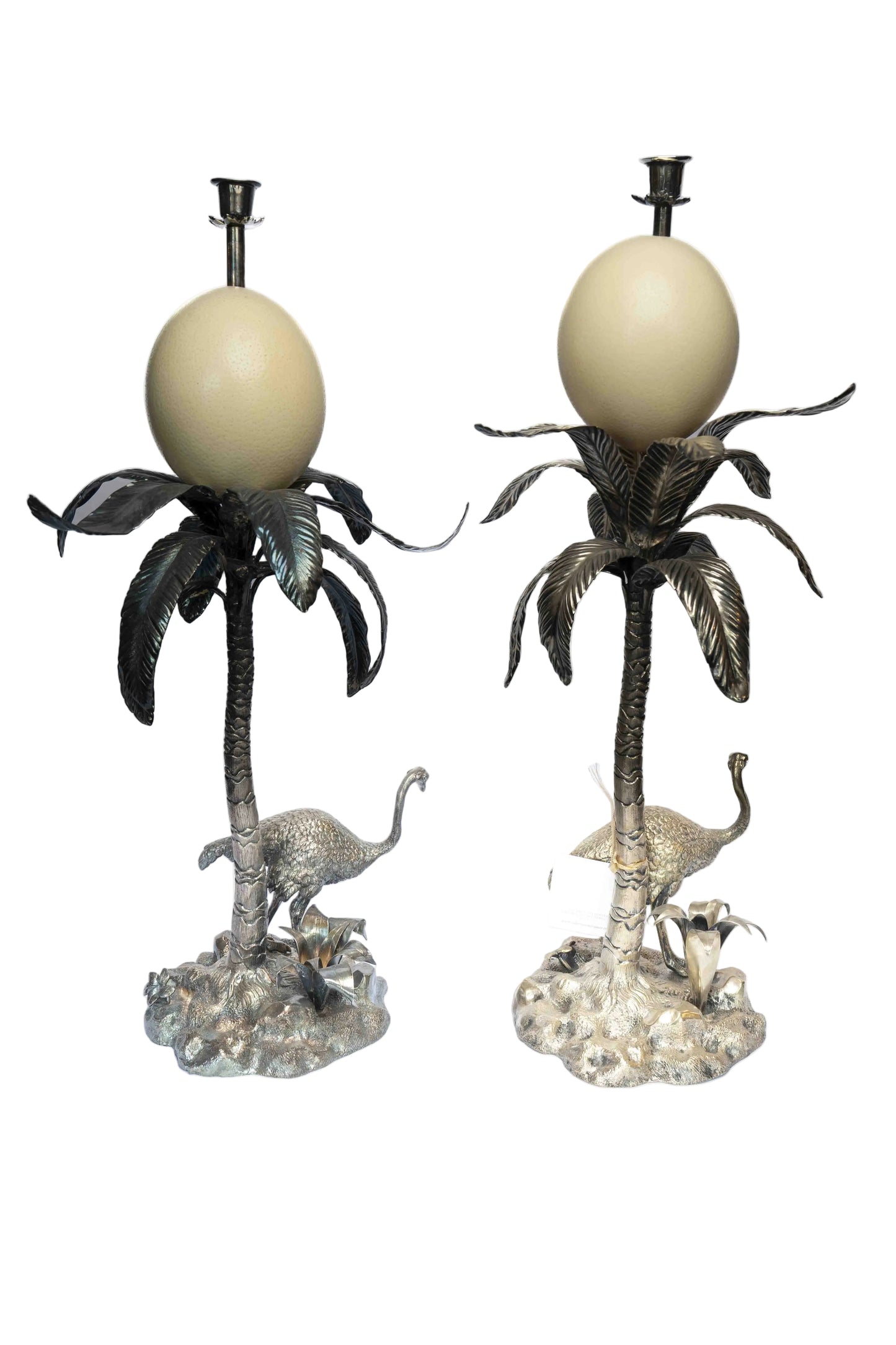 Palm and Ostrich Egg Candelabra Pair