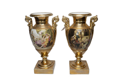 Porcelain Urns with Greco Roman Figures Pair
