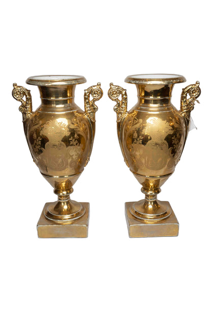Porcelain Urns with Greco Roman Figures Pair