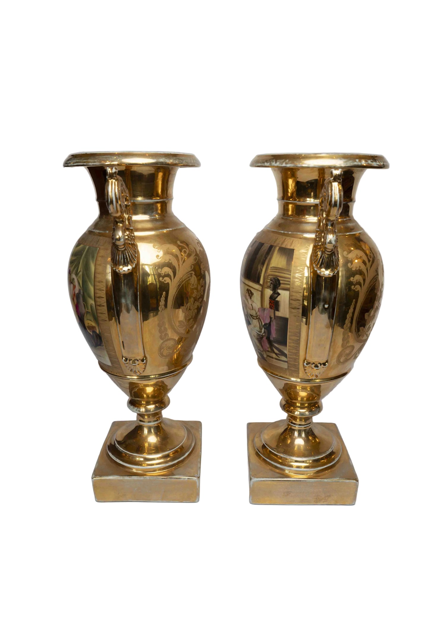 Porcelain Urns with Greco Roman Figures Pair
