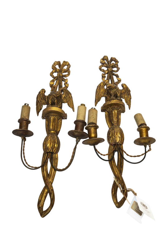 19th Century Italian Carved Giltwood Sconces Pair