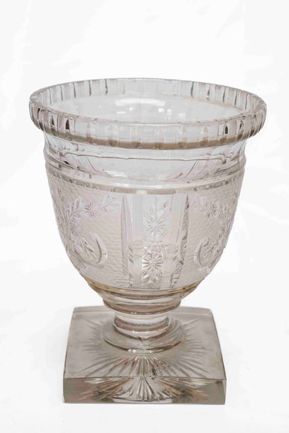 Etched cut crystal vase