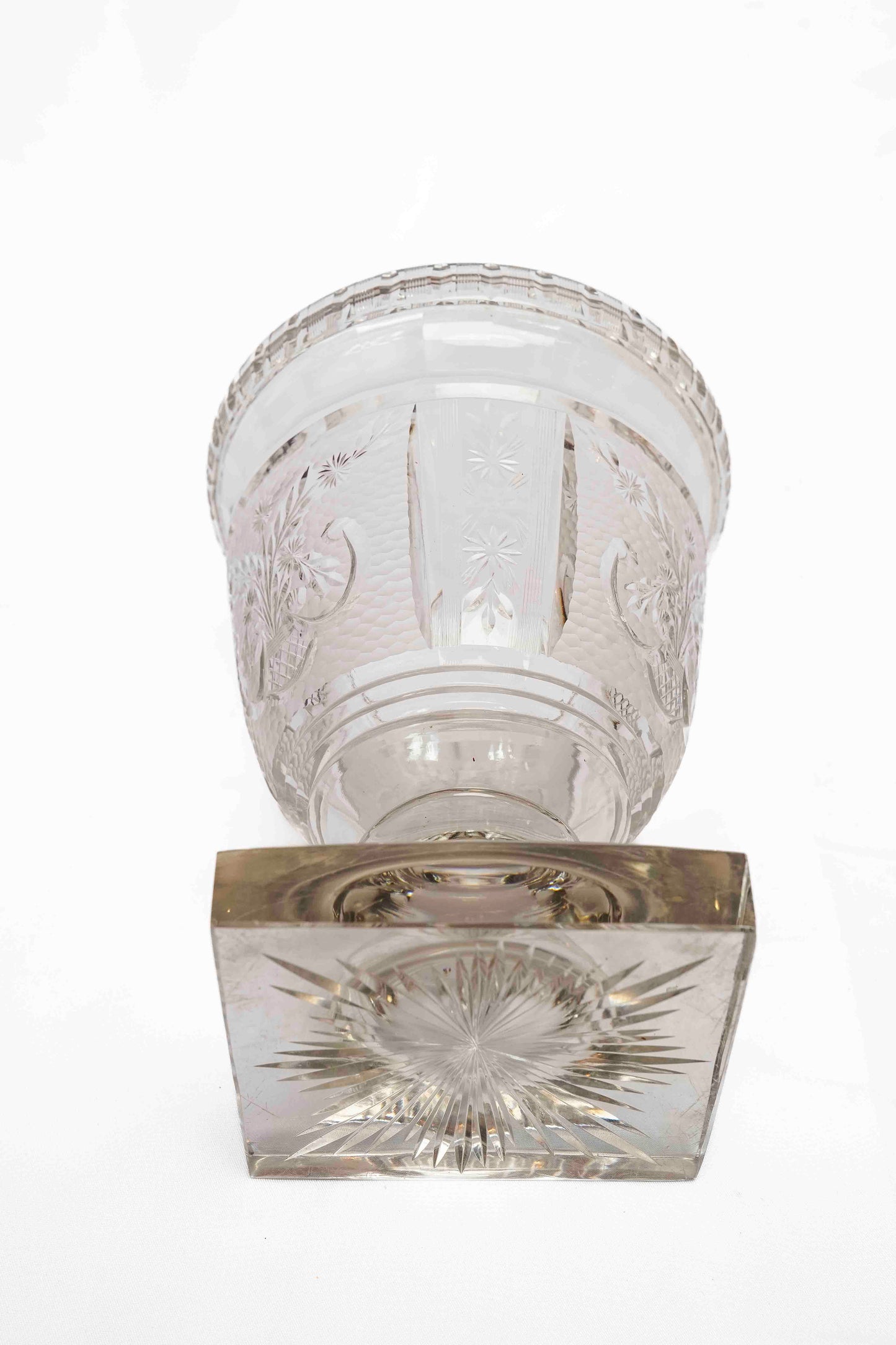 Etched cut crystal vase
