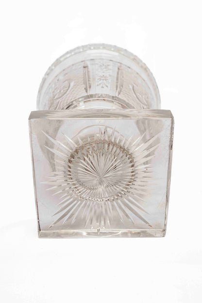 Etched cut crystal vase