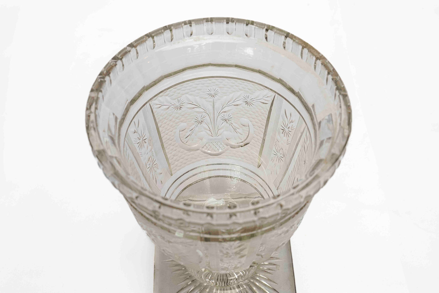 Etched cut crystal vase