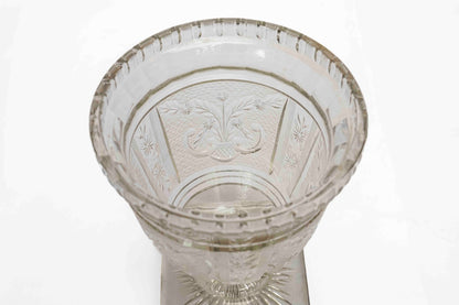 Etched cut crystal vase