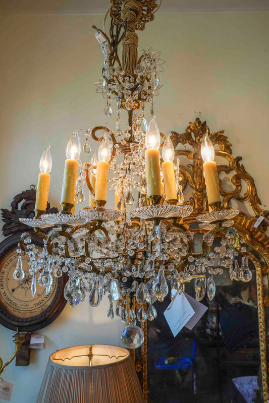 Italian Crystal and  Gilt Metal Chandelier