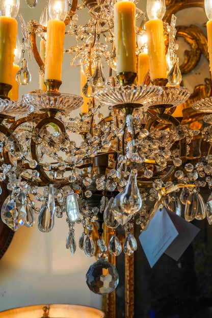 Italian Crystal and  Gilt Metal Chandelier