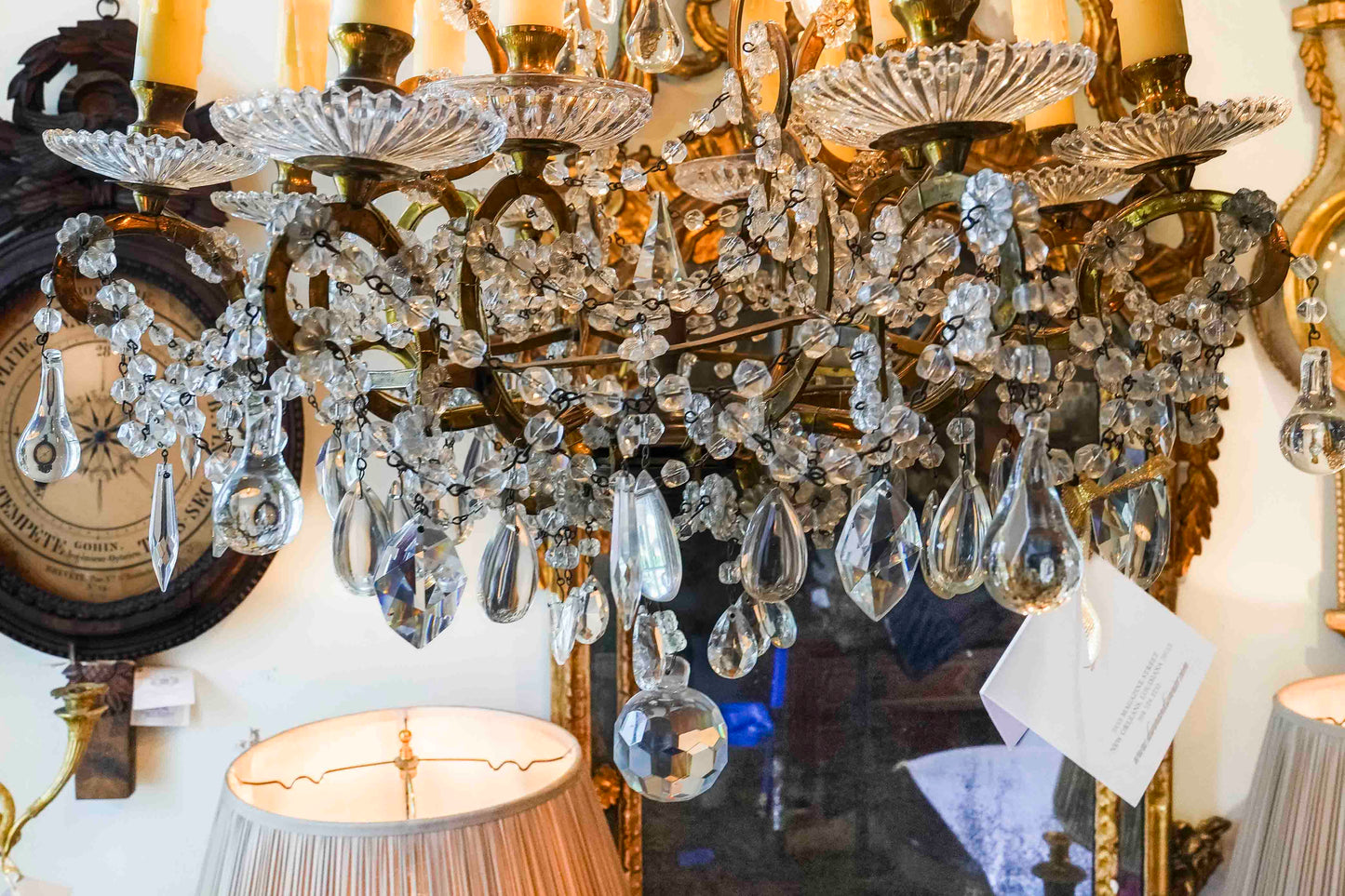 Italian Crystal and  Gilt Metal Chandelier