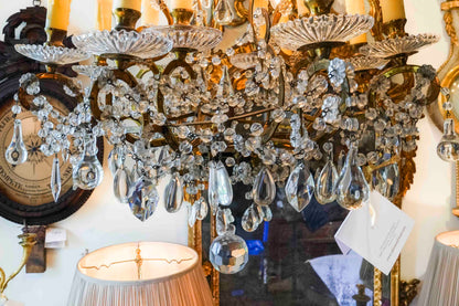 Italian Crystal and  Gilt Metal Chandelier