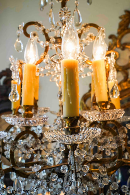 Italian Crystal and  Gilt Metal Chandelier