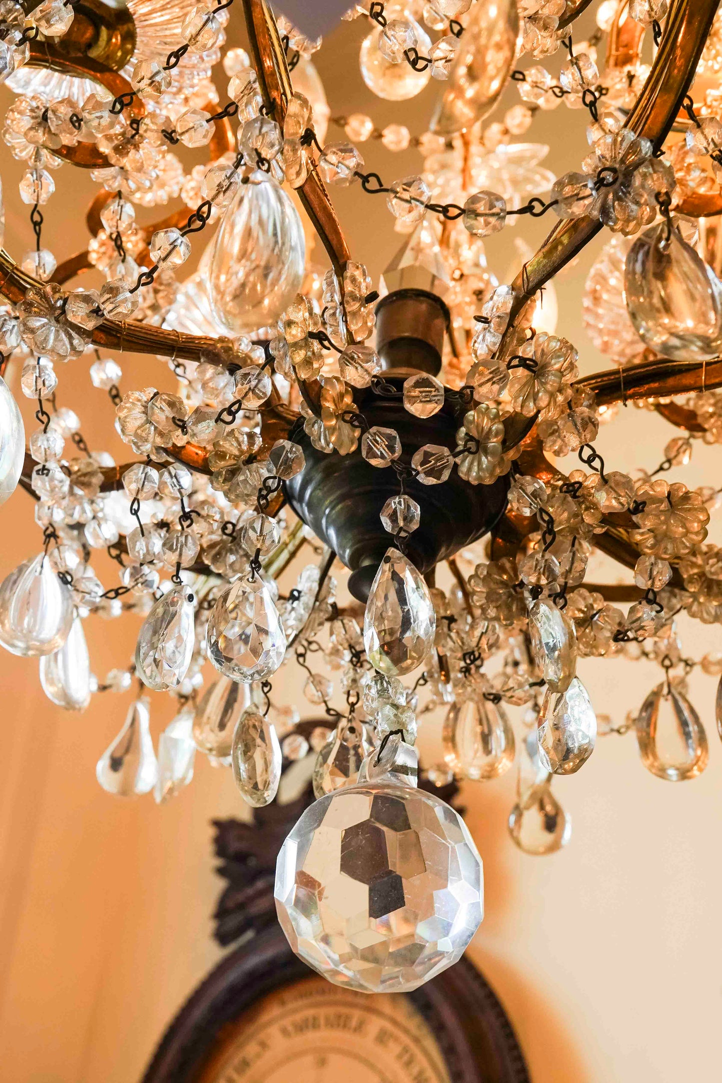 Italian Crystal and  Gilt Metal Chandelier